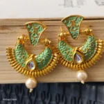 Geometric style Meenakari Green Chandbali Earrings - Image 2