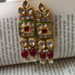 Geometric Shaped Long Kundan Earrings - Image 2