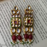 Geometric Shaped Long Kundan Earrings
