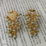 Gold Toned Abstract Designed Long Earrings