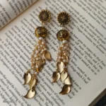 Vintage Gold Filigree Pearl & Leaf Drop Earrings